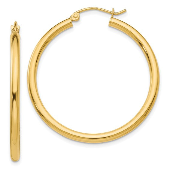14K Yellow Gold 2.5MM Large Tube Hoop Earring