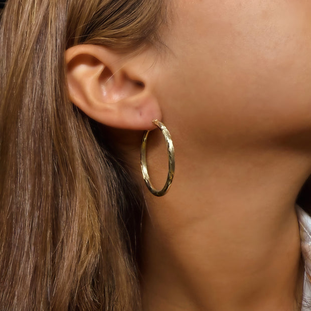 14K Yellow Gold 1 1/2" Hoop Earrings
