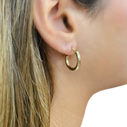 14K Yellow Gold Diamond Cut Small Hoop Earrings