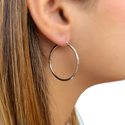 14K White Gold Medium Hoop Earrings