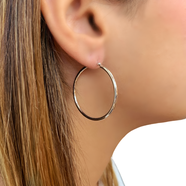 14K White Gold Medium Hoop Earrings