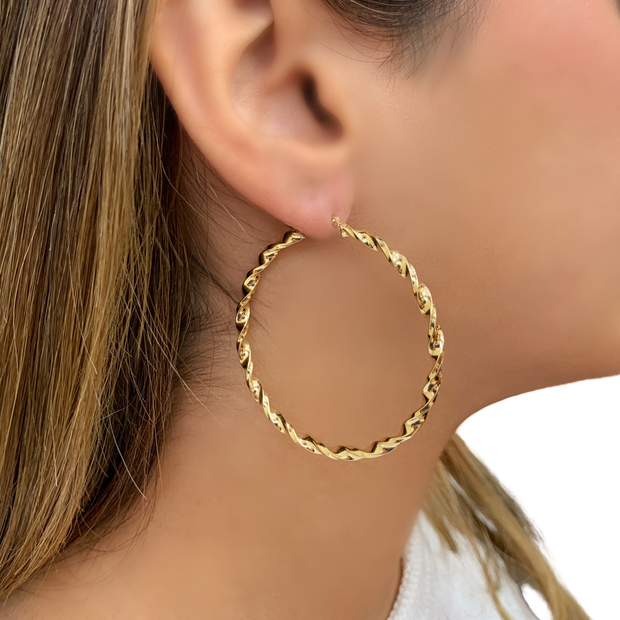 14K Yellow Gold Large Twisted Hoop Earrings