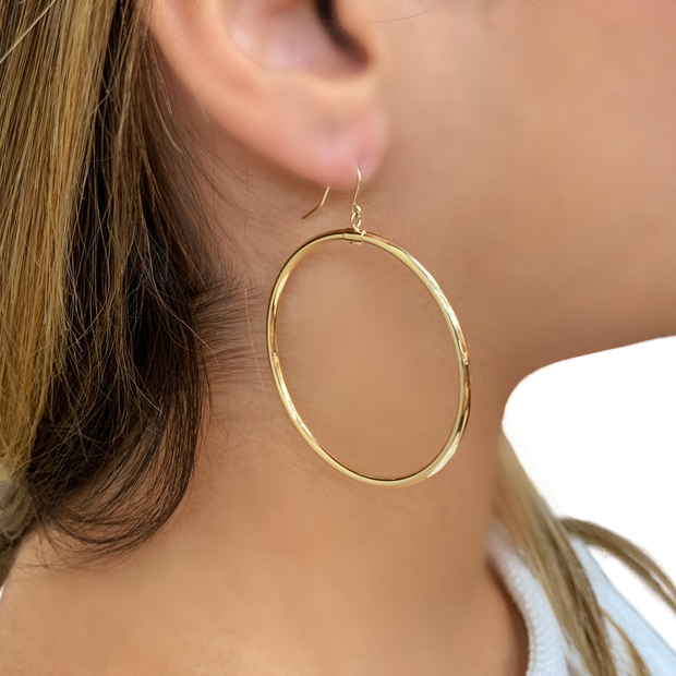 14K Yellow Gold Dangle Hoop Earrings