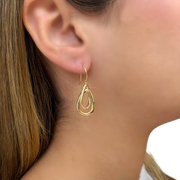 14K Yellow Gold Double Hoop Drop Earrings
