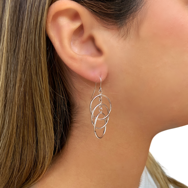 14k White Gold Triple Dangle Hoop