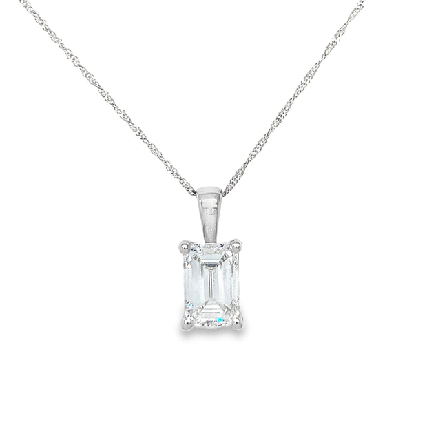 14K White Gold 2.00ct Emerald Cut Lab Grown Diamond Necklace