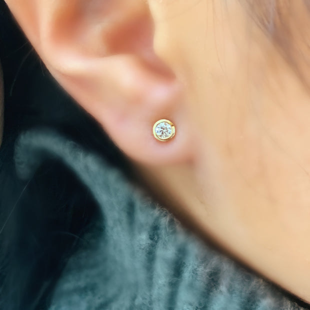 14K Gold Bezel Set Diamond Stud Earrings