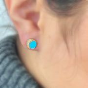 14K Turquoise Enamel and Diamond Earrings