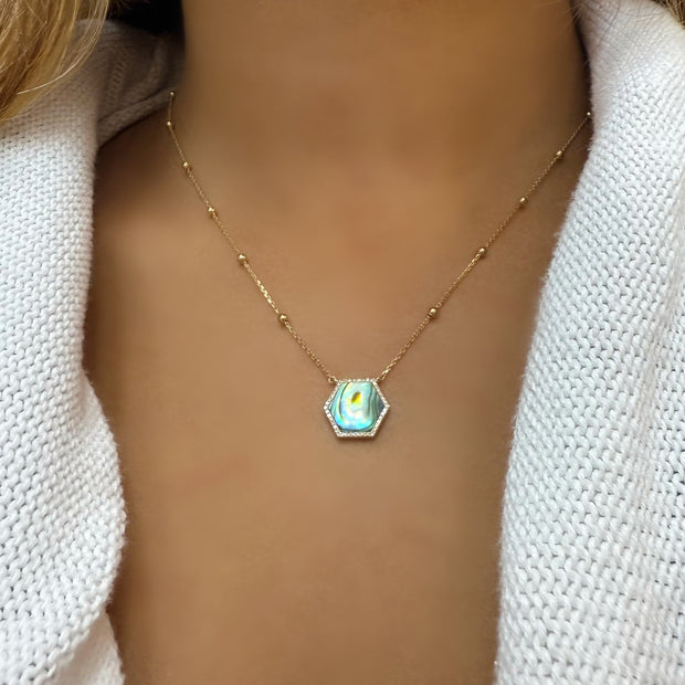 14k Yellow Gold Diamond and Abalone Pendant