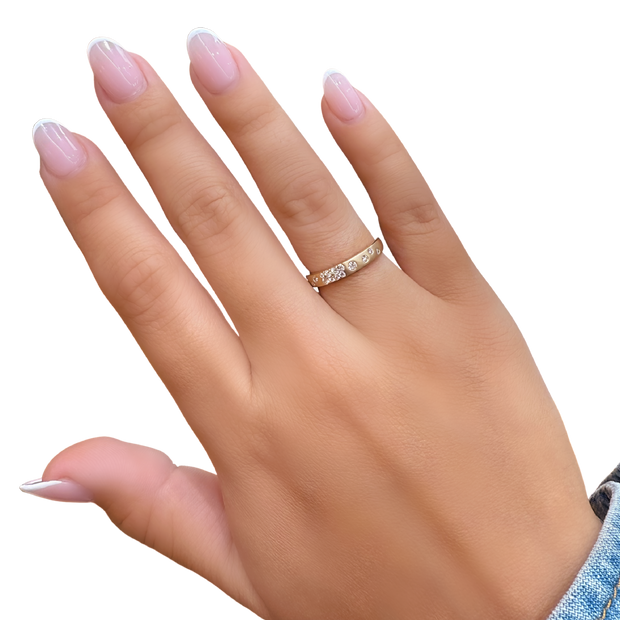 14k Yellow Gold Inlay Diamond Satin Ring