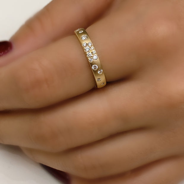 14K Yellow Gold Inlay Diamond Satin Ring