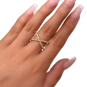 14K Yellow Gold X-Shaped Diamond Ring