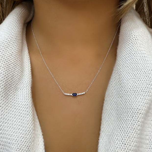 14K White Gold Diamond and Sapphire Bar Pendant