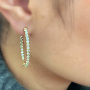 14k Yellow Gold Oval Hoop Diamond Earrings