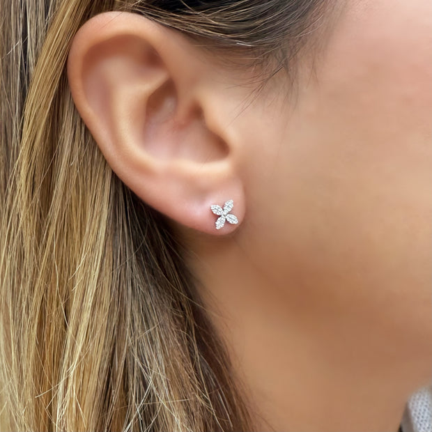 14K White Gold Diamond Flower Stud Earrings