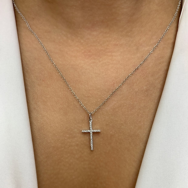 14K White Gold Diamond Cross Pendant