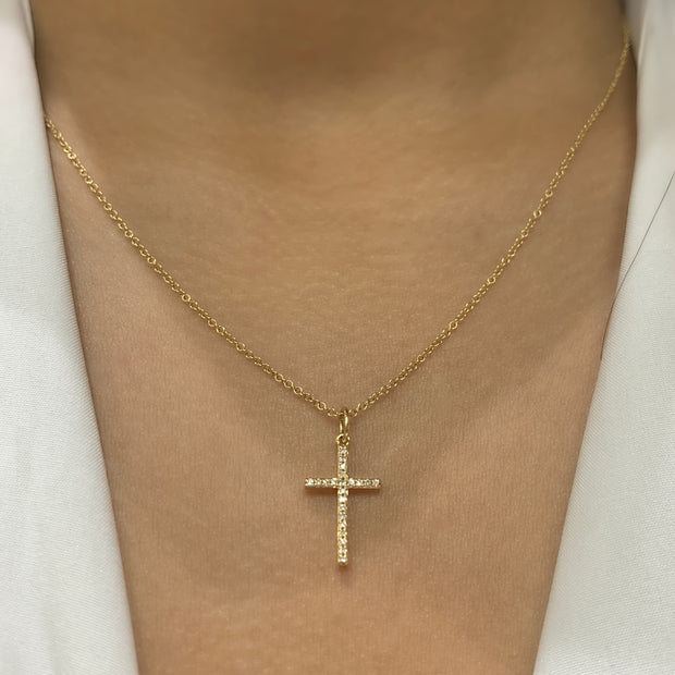 14K Gold Diamond Cross Pendant