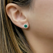 14 Karat Yellow Gold Diamond and Malachite Stud Earrings