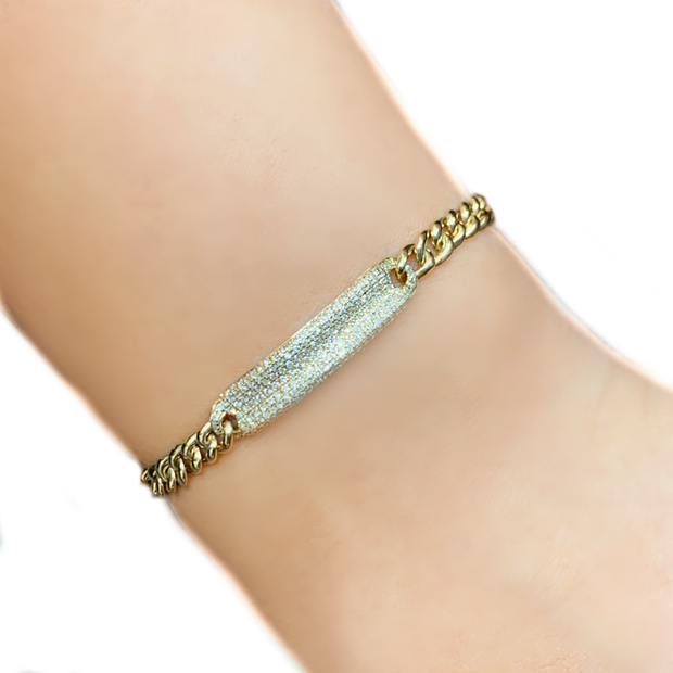 14K Gold Pave Diamond ID Bracelet