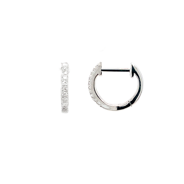 14 Karat White Gold Huggie Hoop Diamond Earrings