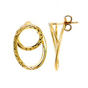 14K Yellow Gold Twisted Oval Post Earrings