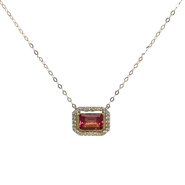 14k Yellow Gold Diamond And Pink Tourmaline Pendant