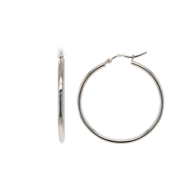 14K White Gold Medium Hoop Earrings