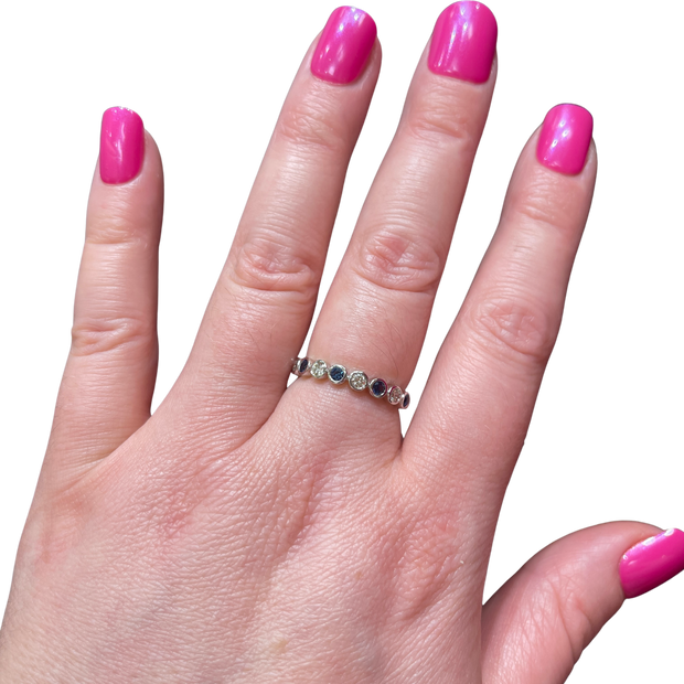 14K White Gold Sapphire and Diamond Bezel Set Stackable Band