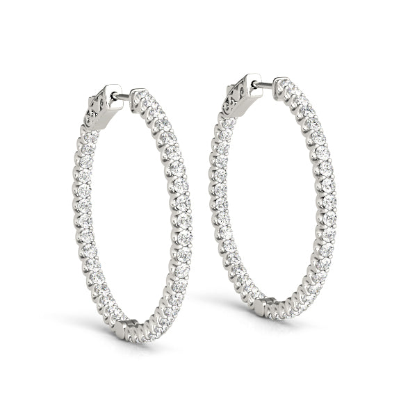 14K White Gold Large Inside Out Diamond Hoop Earrings