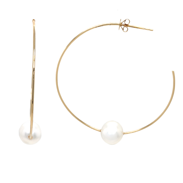 14K Gold Large Hoops with Pearls