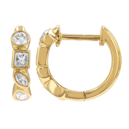 14K Gold Mixed Shape Diamond Bezel Set Huggie Earrings