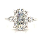 3 Stone Oval Moissanite and Laboratory Grown Diamond Engagement Ring