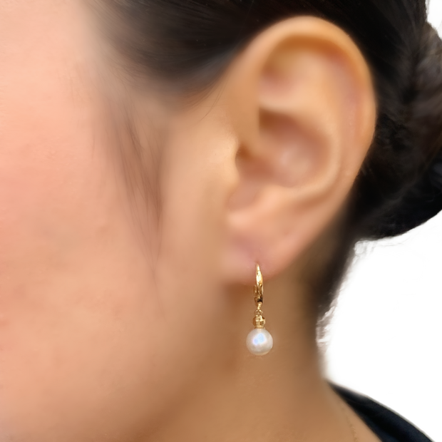 14k Yellow Gold and Pearl Drop Earrings