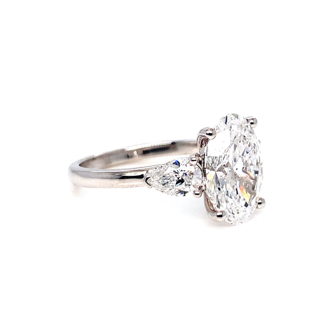 14K White Gold 3 Stones 3.79ctw Laboratory-Grown Oval Diamond Engagement Ring