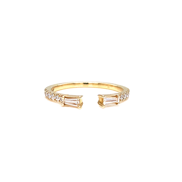 14K Gold Baguette and Round Diamond Open Band