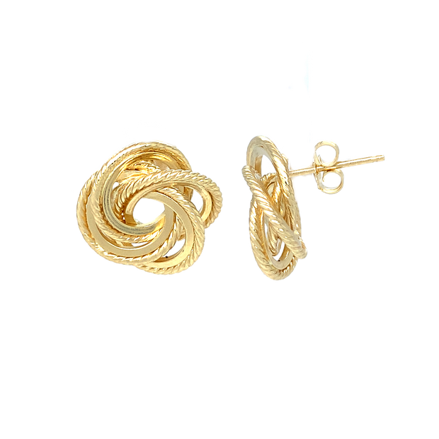 14K Yellow Gold Satin Rope Style Love Knot Stud Earrings