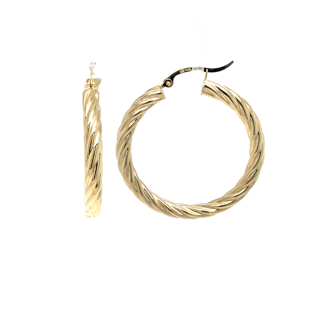 14K Yellow Gold Medium Cable Hoop Earrings