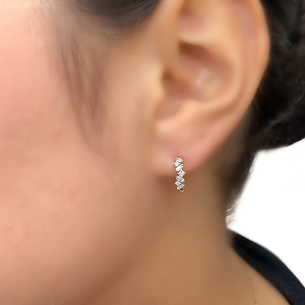 14 Karat Yellow Gold Diamond Huggie Hoop Earrings