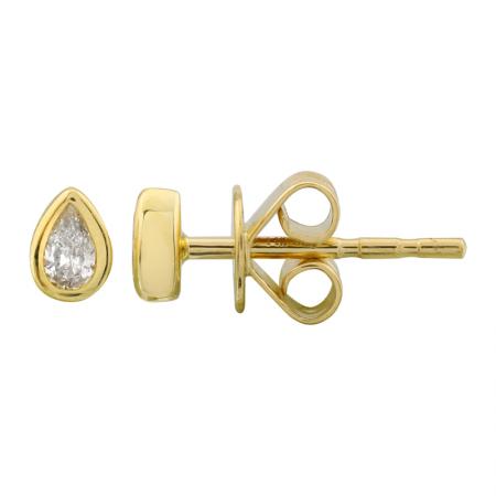 14K Gold Bezel Set Pear Shape Diamond Stud Earrings