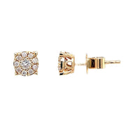 14K Yellow Gold Diamond Cluster Stud Earrings