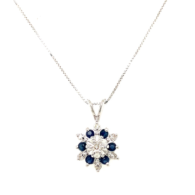 14K White Gold Sapphire and Diamond Pendant