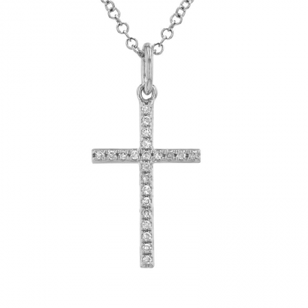 14K White Gold Diamond Cross Pendant