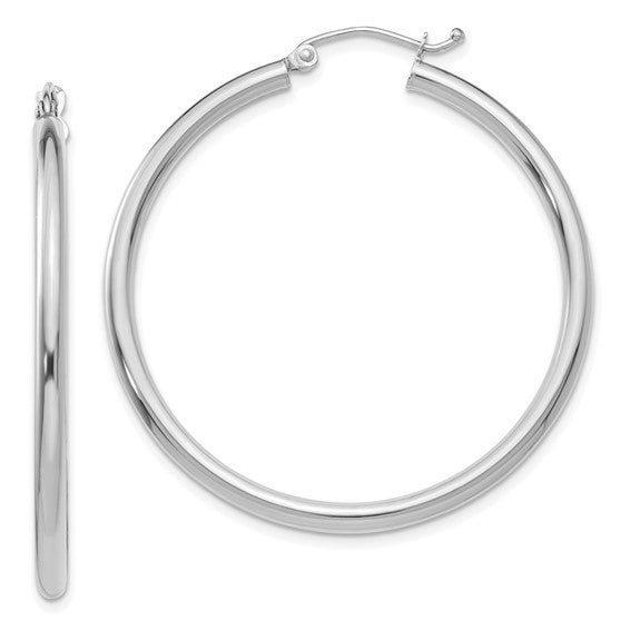 14K White Gold Medium Tube Hoop Earrings