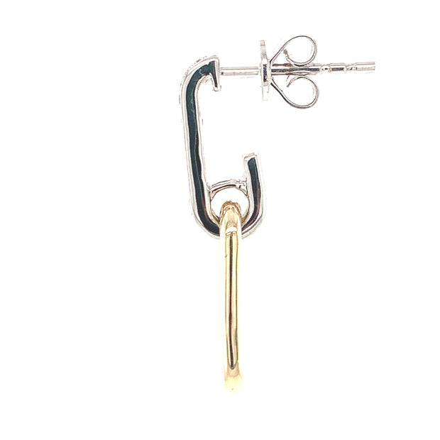 14K Two Tones Gold Paperclip Diamond Drop Earrings