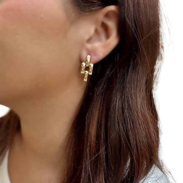 14K Yellow Gold Panther Link Drop Earrings