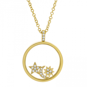 14kYellow Gold Star Moon and Sun Floating Pendant