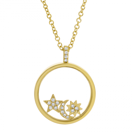 14kYellow Gold Star Moon and Sun Floating Pendant