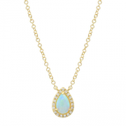 14K Opal Halo Pendant With Diamonds