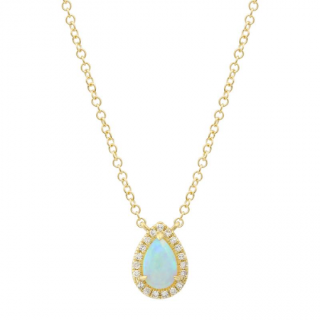 14K Opal Halo Pendant With Diamonds