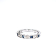 14K White Gold Sapphire and Diamond Bezel Set Stackable Band